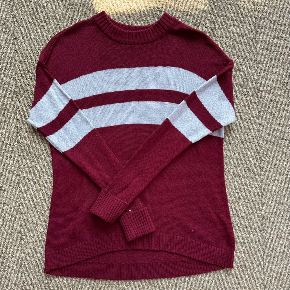 American Eagle Outfitter Red Sweater with Two Horizontal Grey Stripes - XS